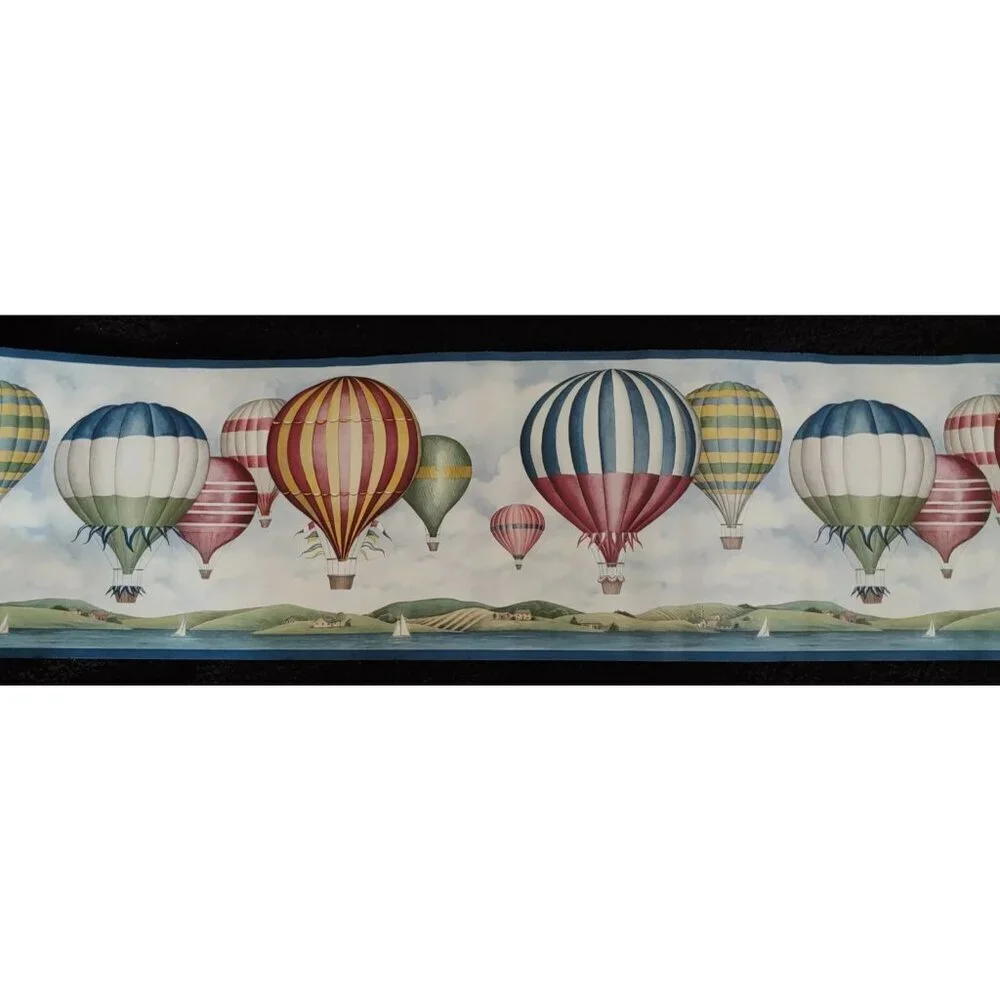 Vintage Village Wallpaper Border Hot Air Balloons Sailboats 15 Feet New